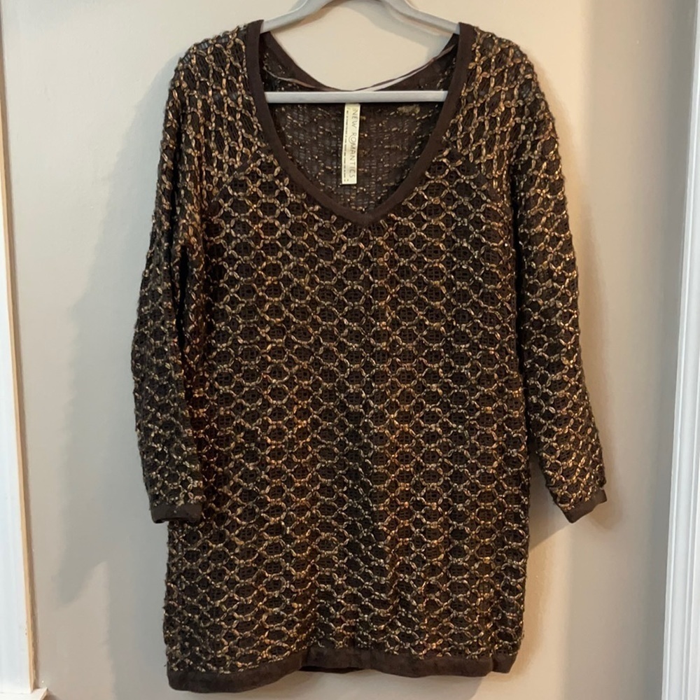 free people new romantics brown open knit sweater